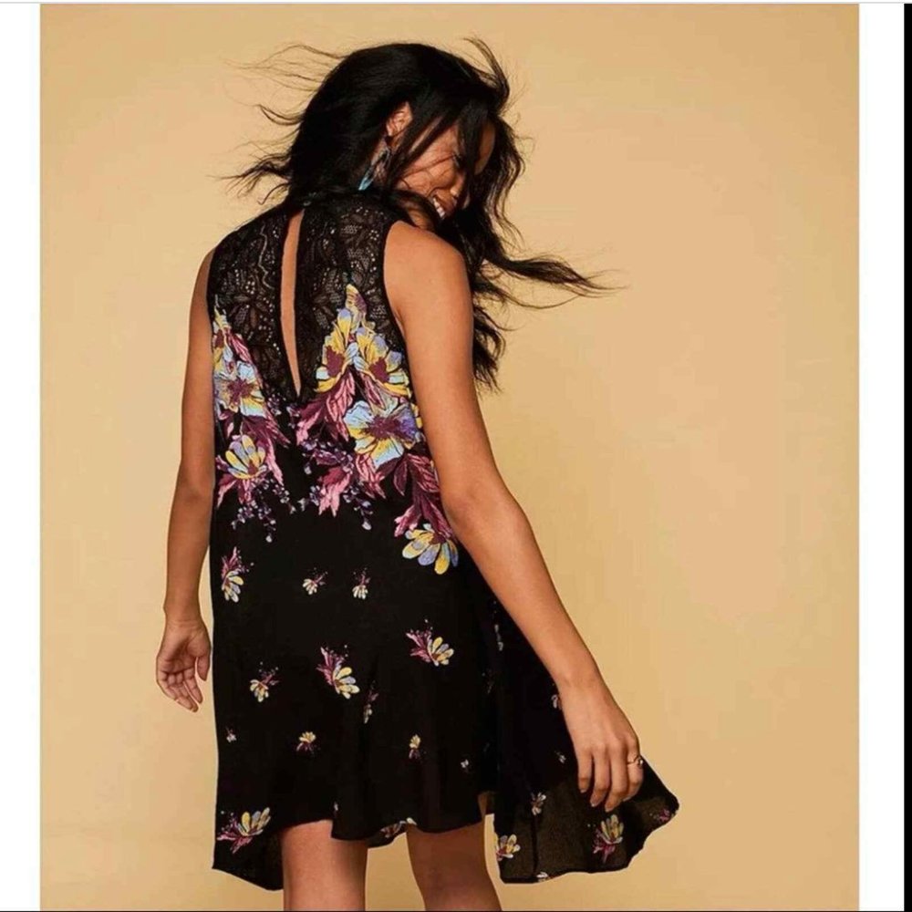 Free People Marsha Floral Printed Slip Dress High Neck Flirty Feminine Boho Fall